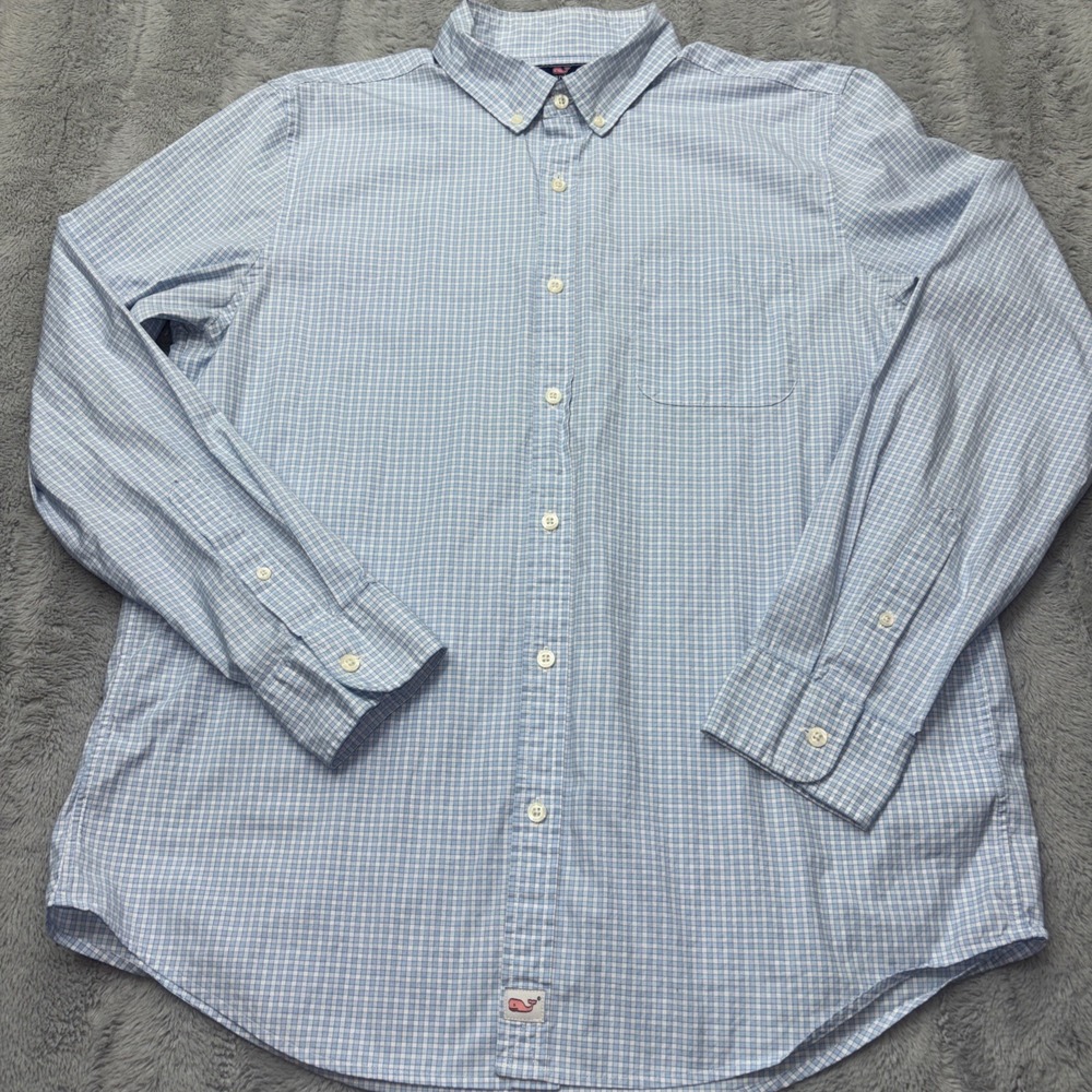 Vineyard Vines Performance Slim Fit Murray Shirt Lg White Blue Check Plaid